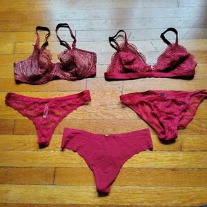 Victoria's Secret Burgundy Maroon Bralette Panties Bundle Set Of 5 Medium Large